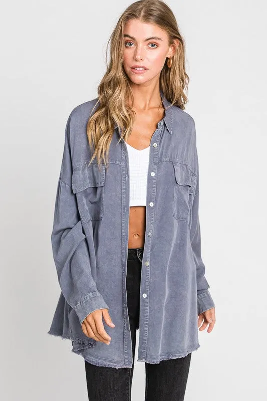 Mineral Washed Button Down Tencel Shirt