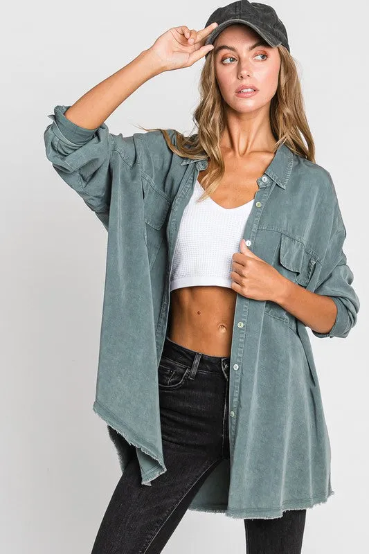 Mineral Washed Button Down Tencel Shirt
