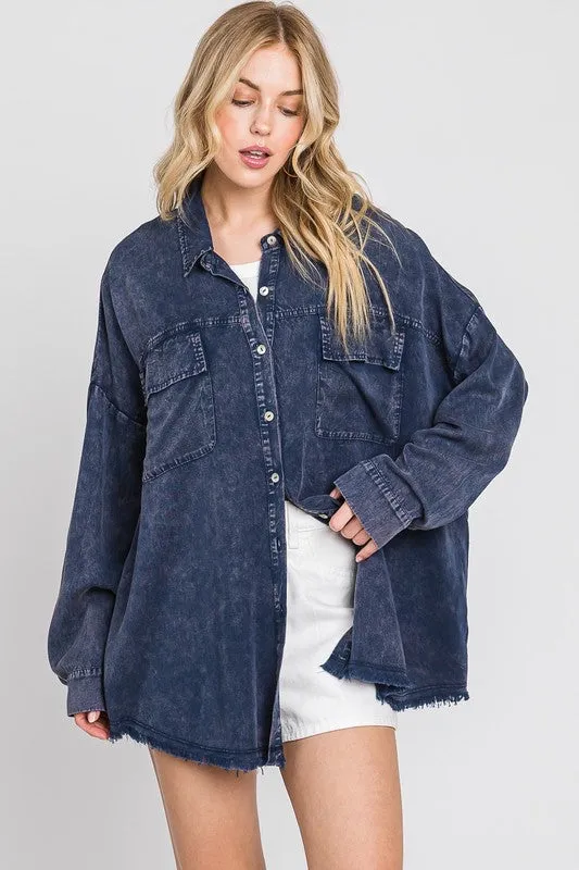 Mineral Washed Button Down Tencel Shirt