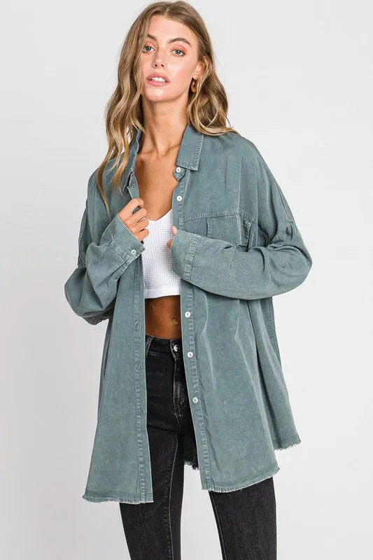 Mineral Washed Button Down Tencel Shirt