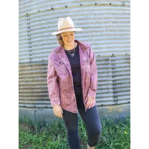Mineral Washed Button Up - Eggplant