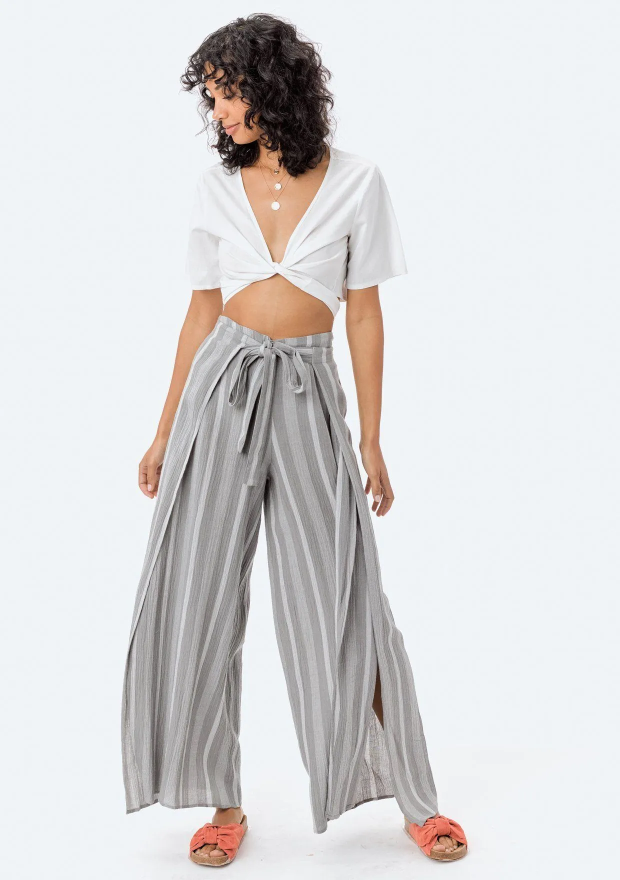 Miriam Striped Tie Front Pant