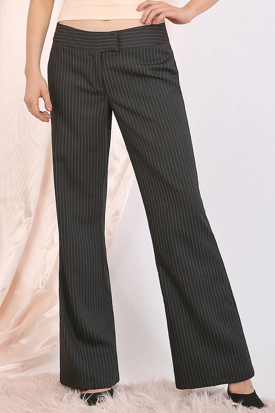 MISS PINKI Briella tailored stripe work pants in Black