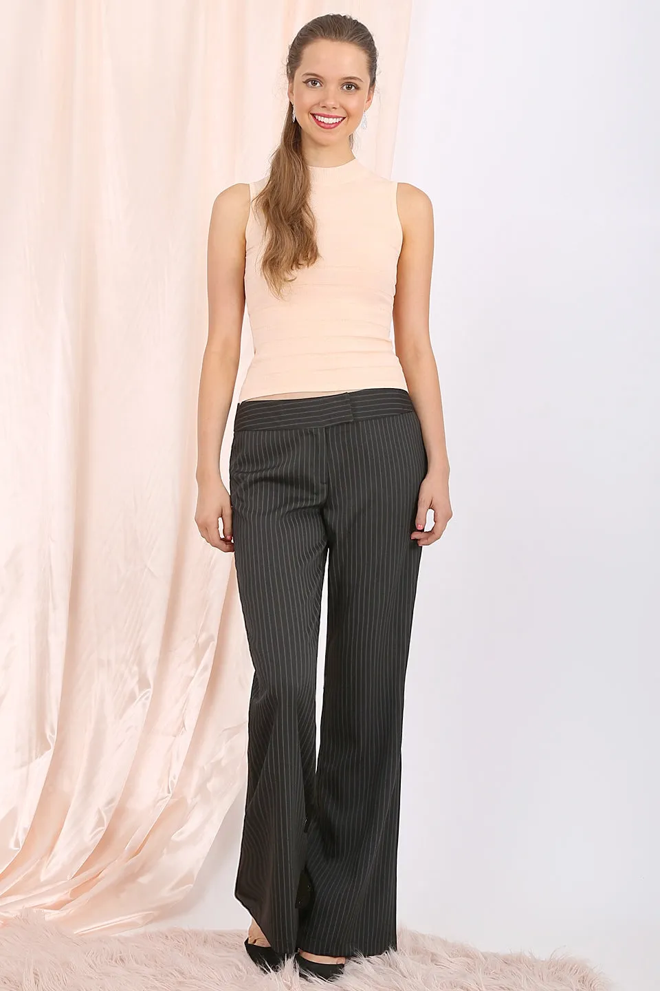 MISS PINKI Briella tailored stripe work pants in Black
