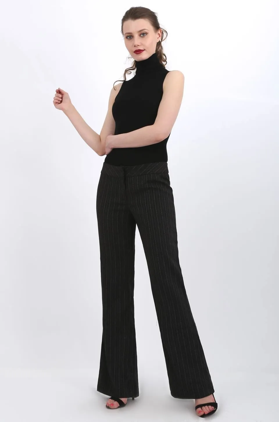 MISS PINKI Londyn tailored work pants in grey stripe