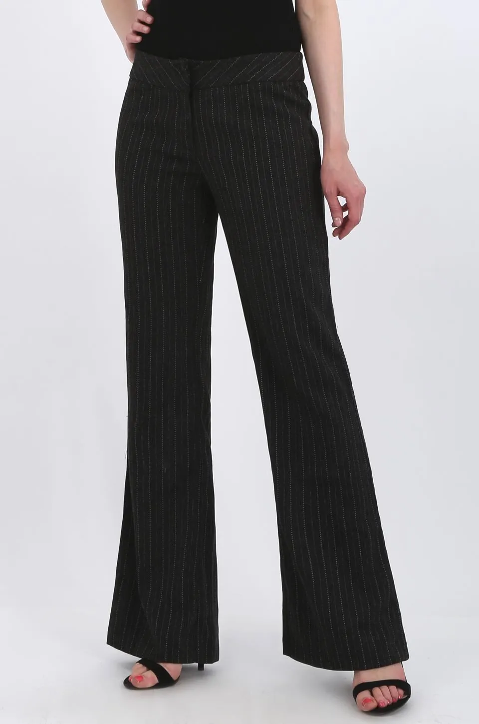 MISS PINKI Londyn tailored work pants in grey stripe