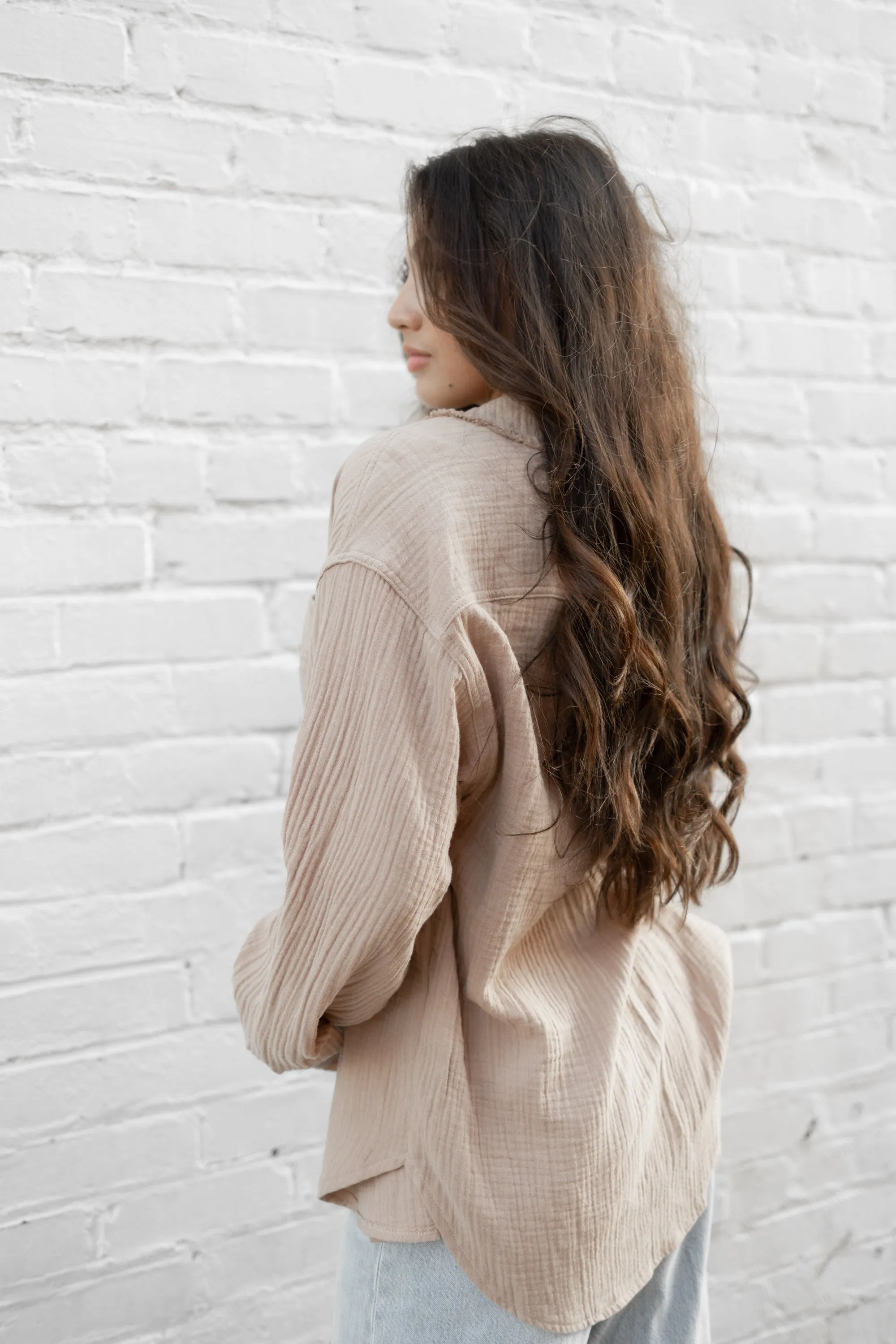 Mocha gauze button down shirt