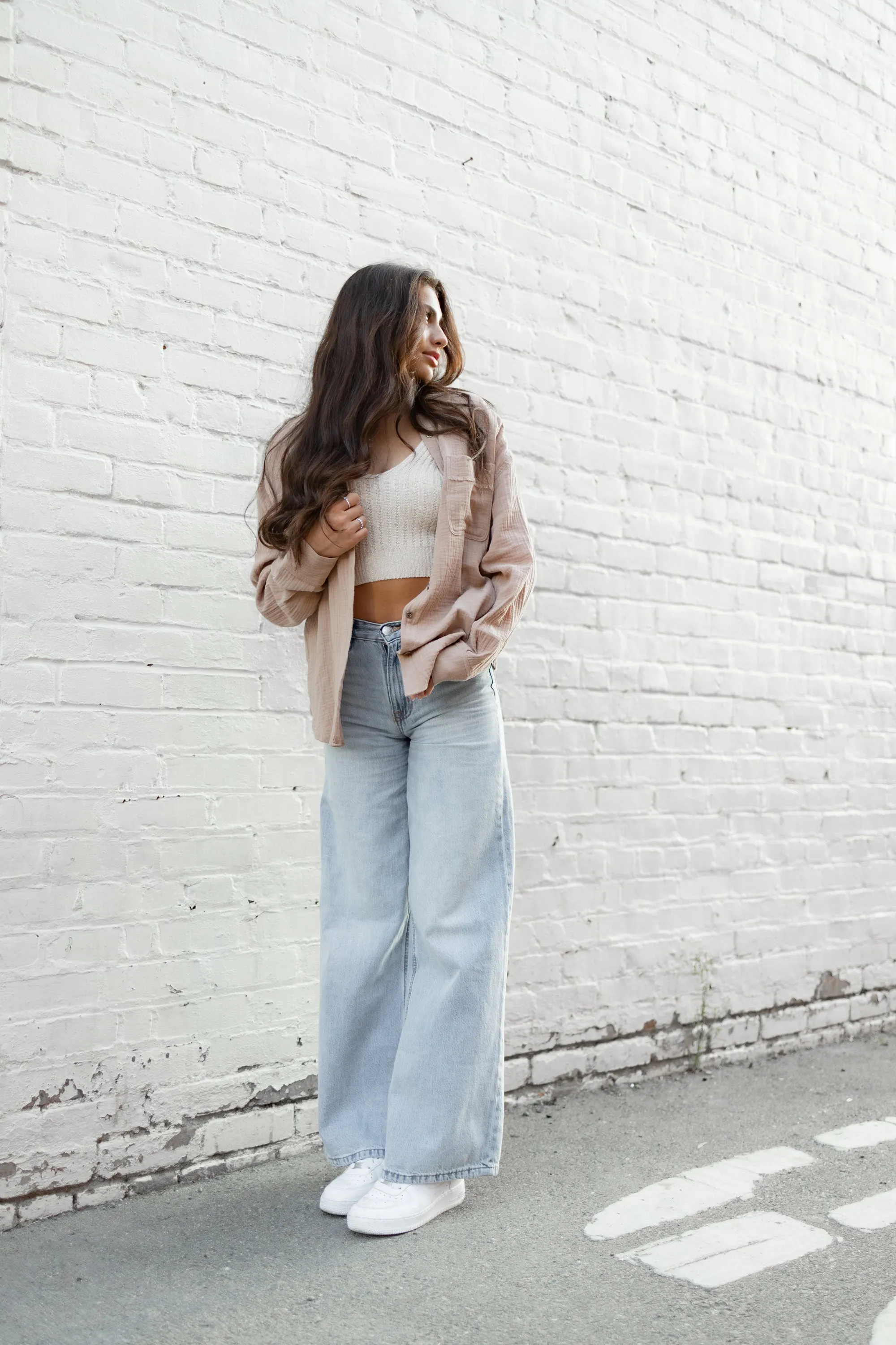 Mocha gauze button down shirt