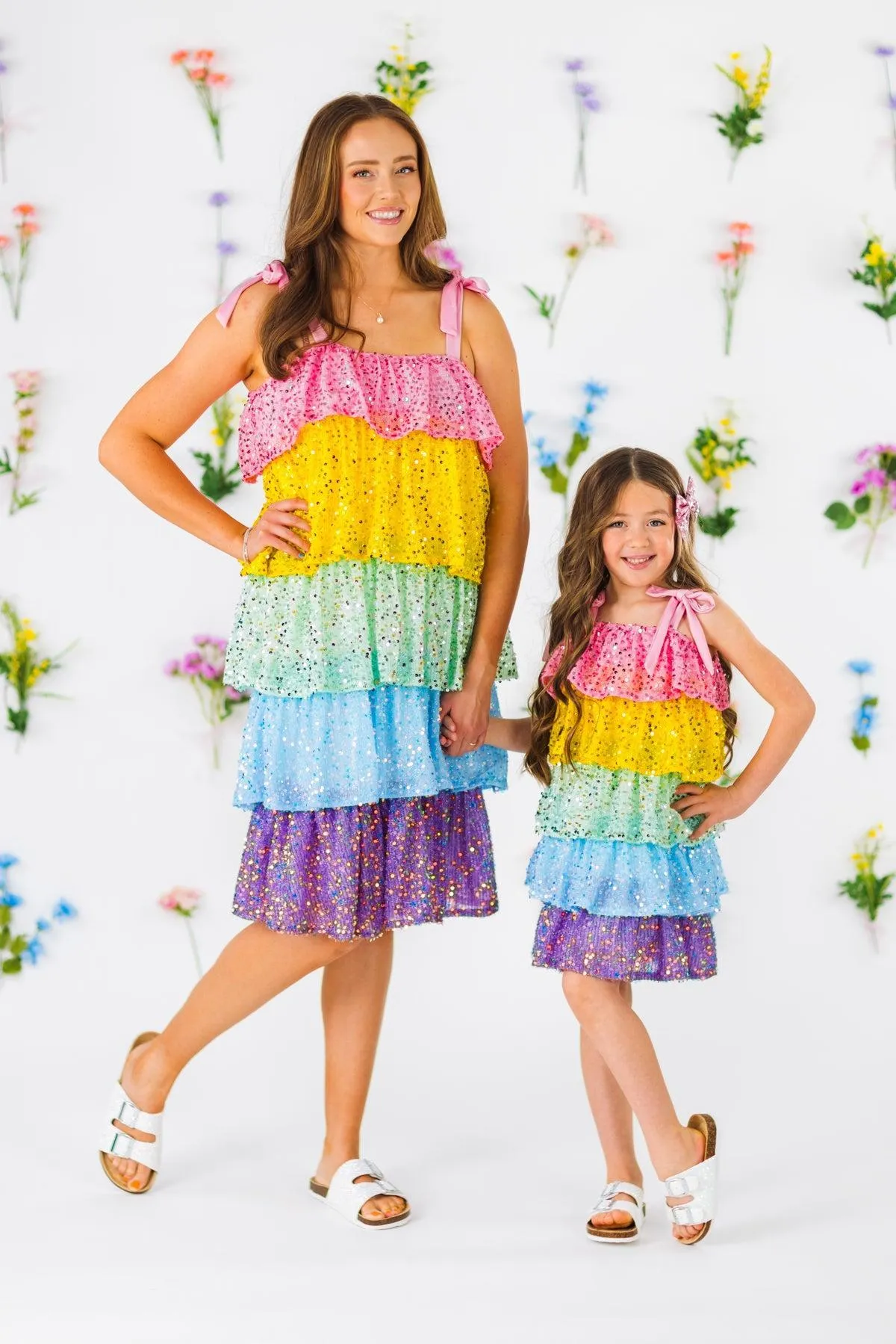 Mom & Me - Rainbow Sequin Ruffle Dress