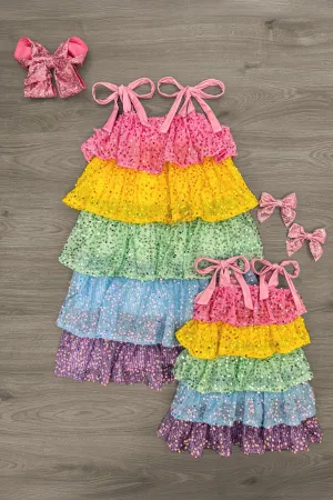 Mom & Me - Rainbow Sequin Ruffle Dress