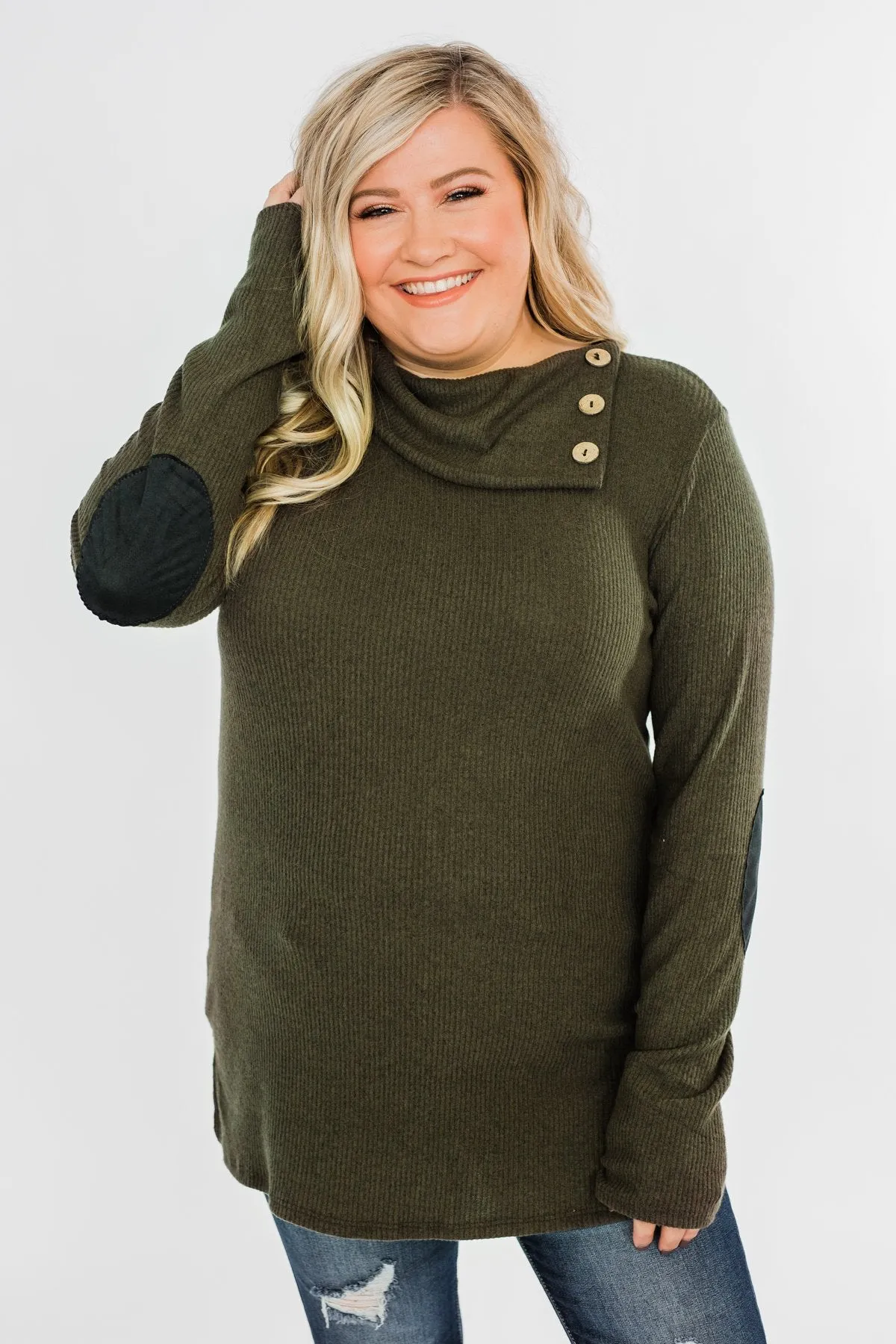 Moments Like This Knit Button Top- Dark Olive