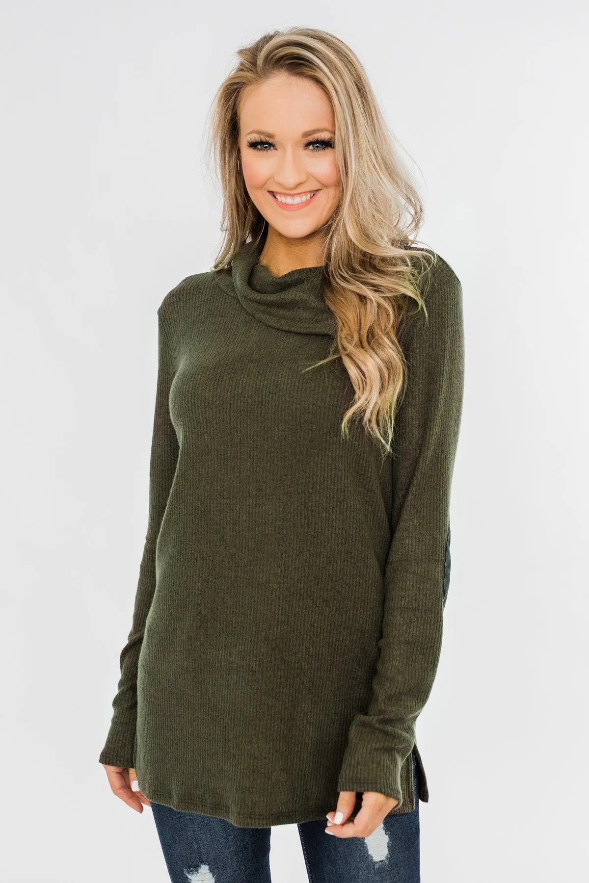 Moments Like This Knit Button Top- Dark Olive