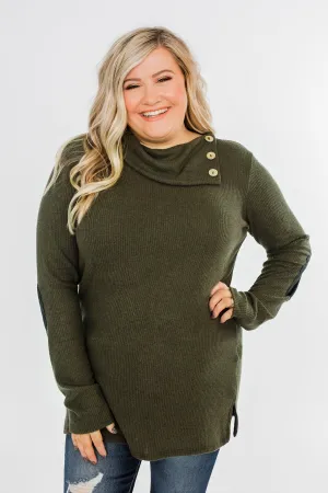 Moments Like This Knit Button Top- Dark Olive