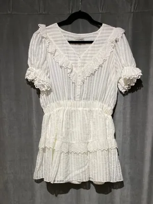 Moon River White Short Sleeve Eyelet Ruffle Dress.