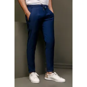 Navy Single Pleated Drawstring trouser