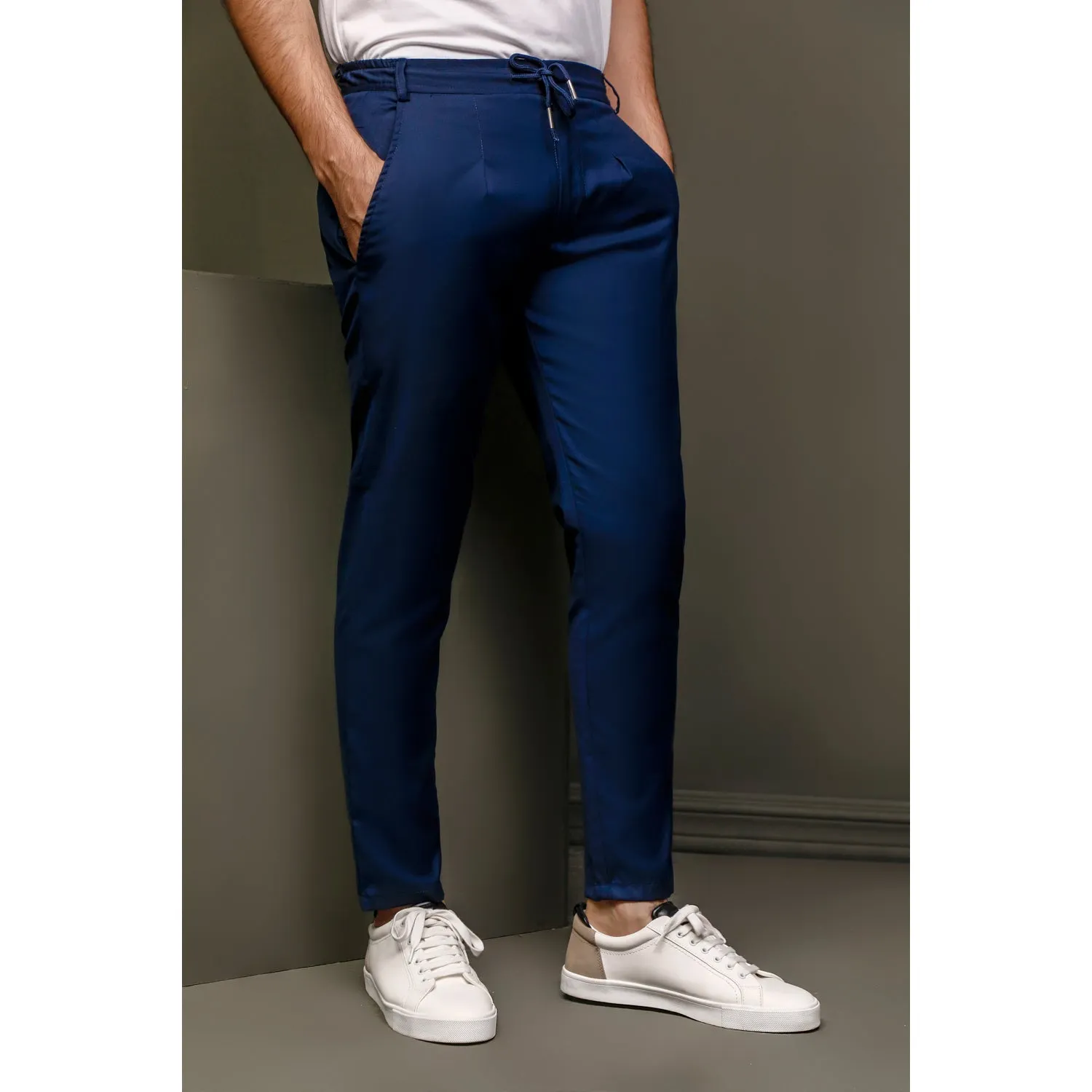 Navy Single Pleated Drawstring trouser