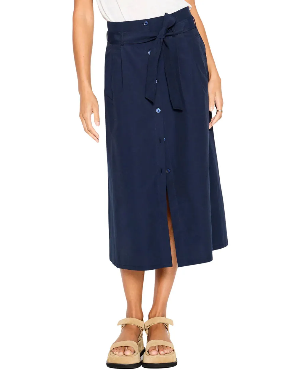 Navy Teagan Belted Skirt