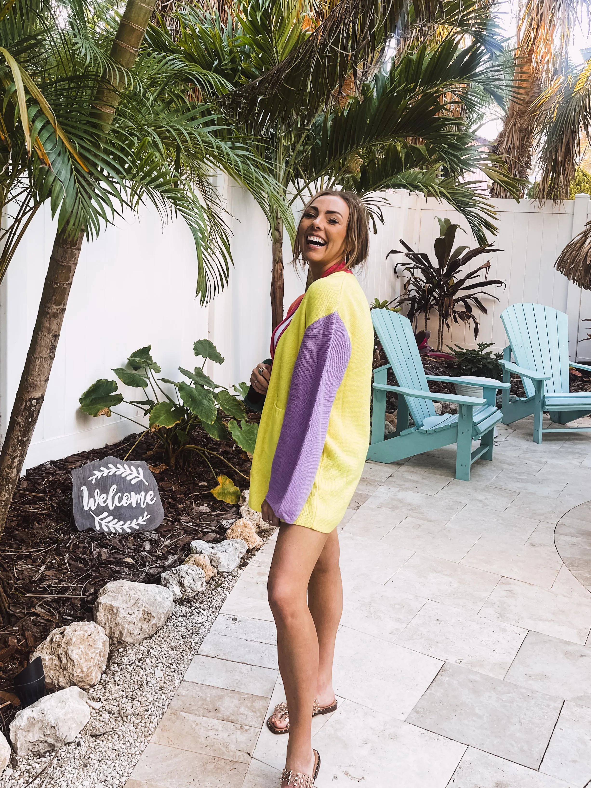 Neon Colorblock Front Button Cardigan