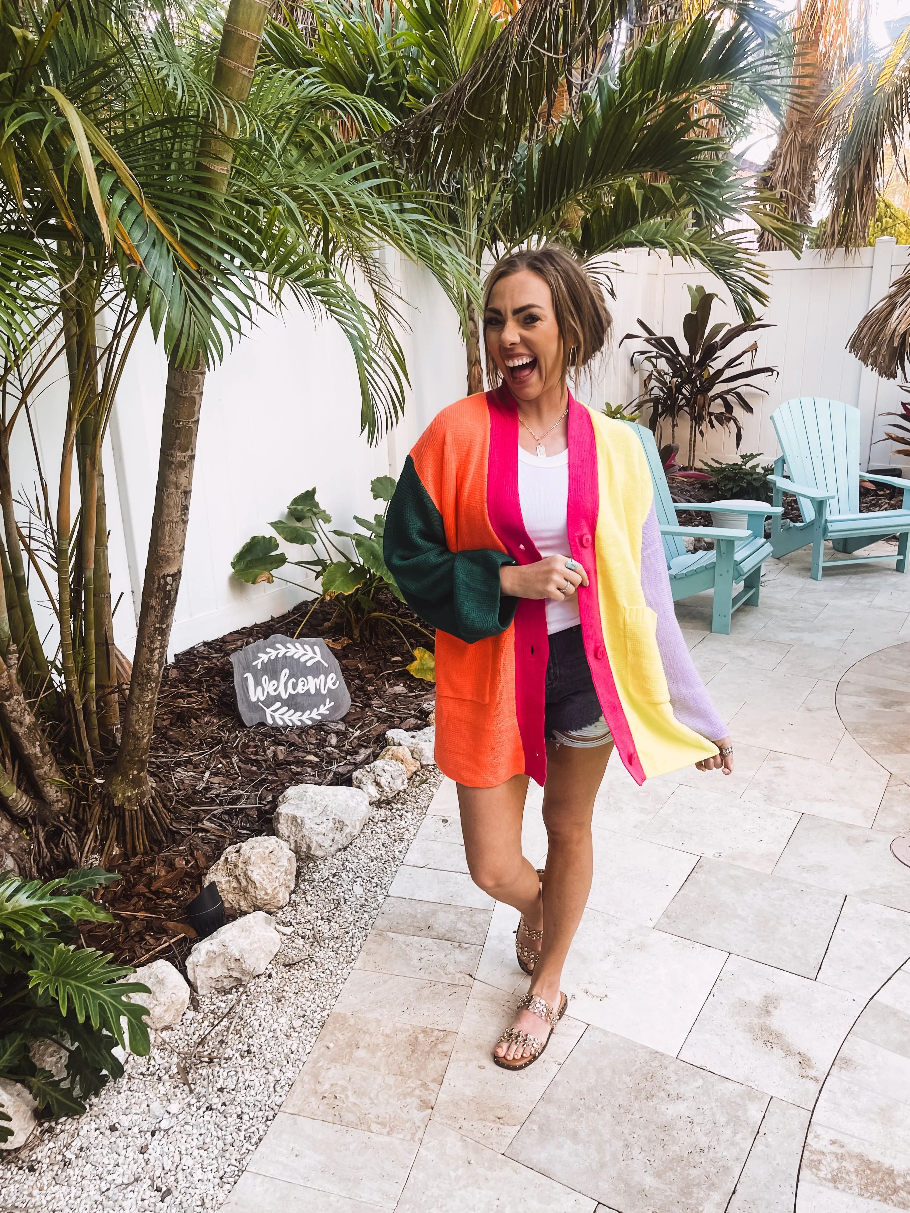 Neon Colorblock Front Button Cardigan