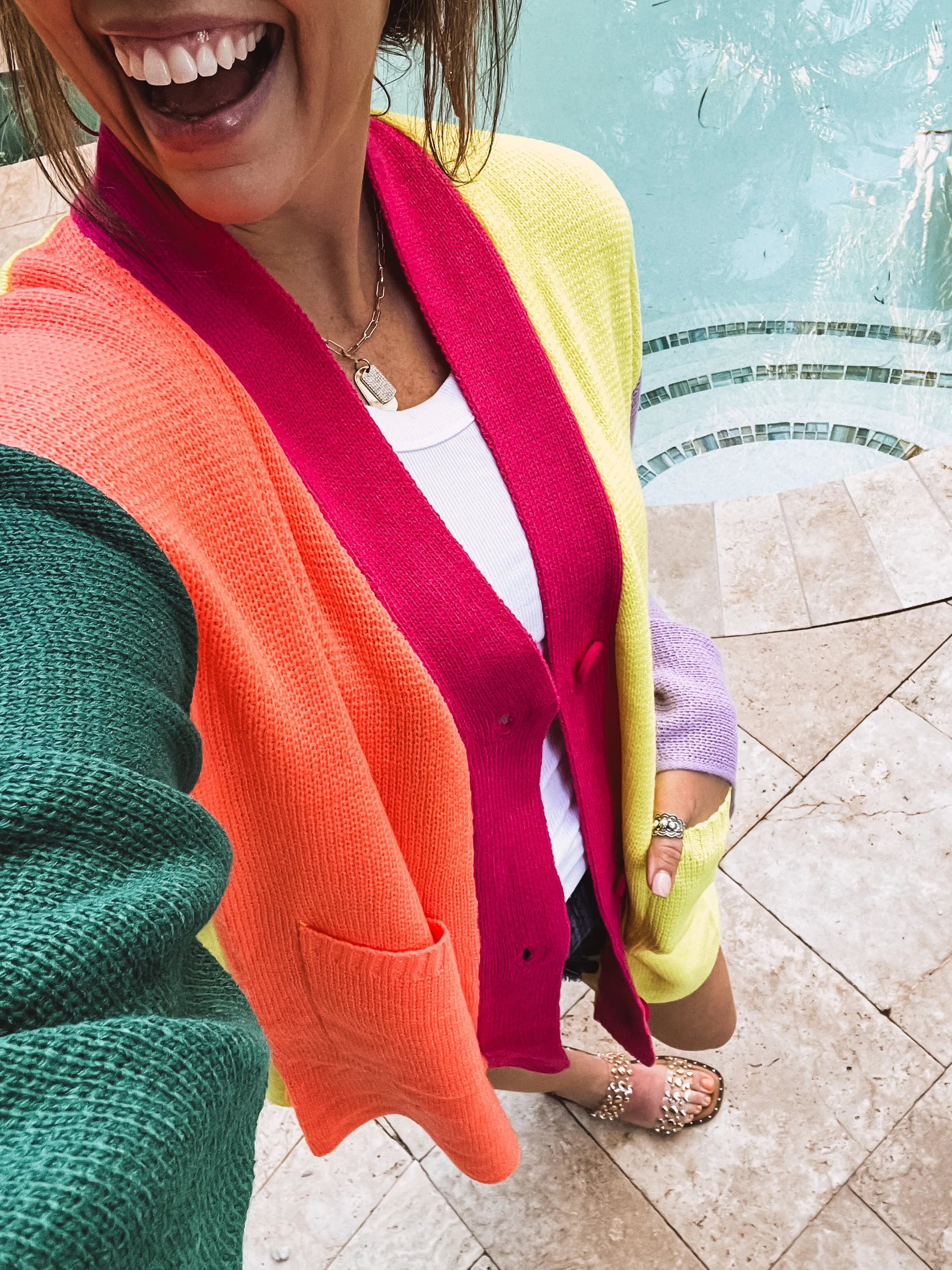 Neon Colorblock Front Button Cardigan