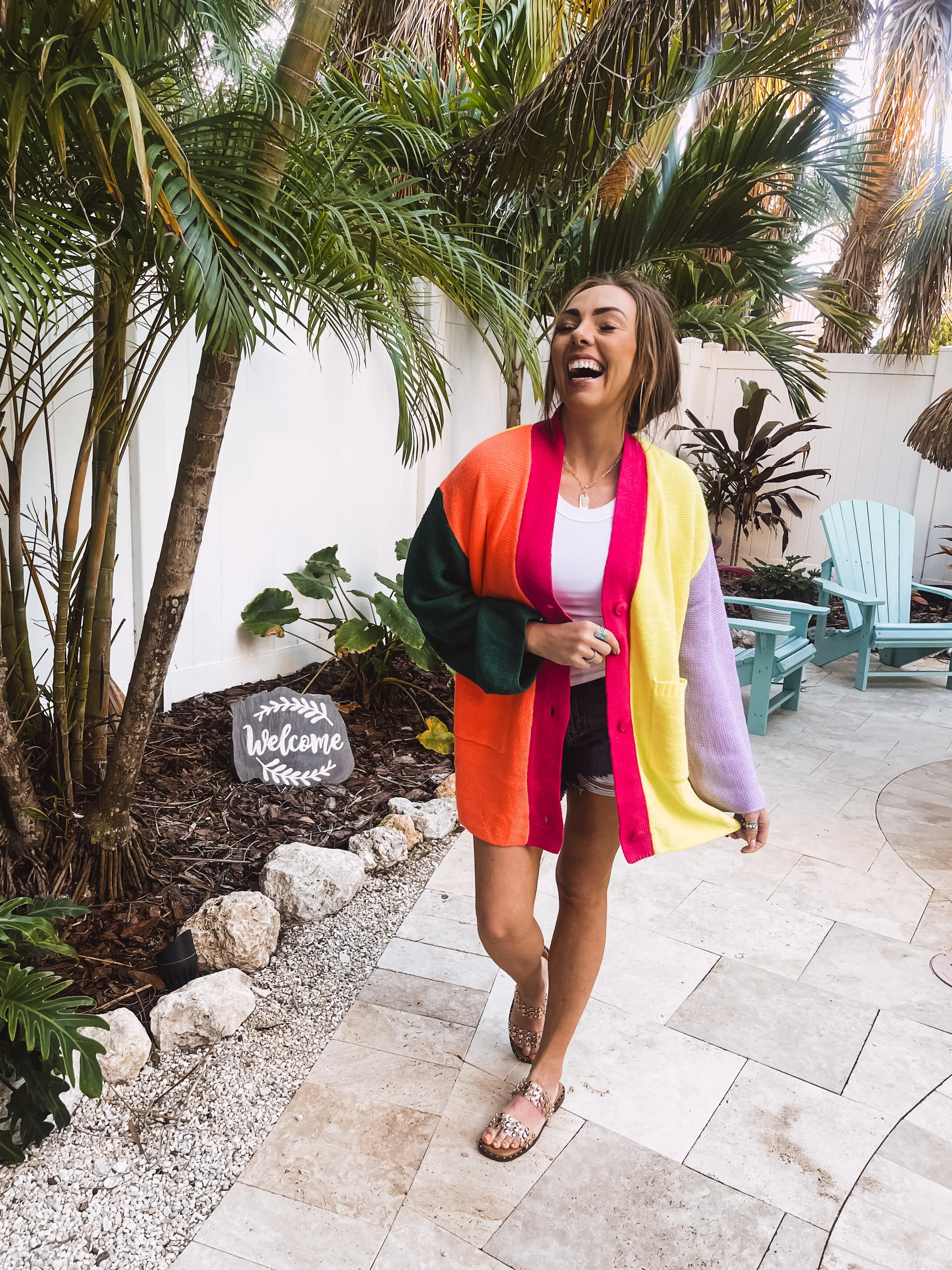 Neon Colorblock Front Button Cardigan