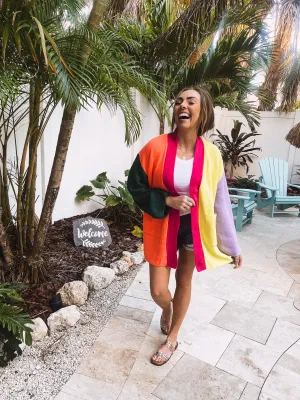 Neon Colorblock Front Button Cardigan