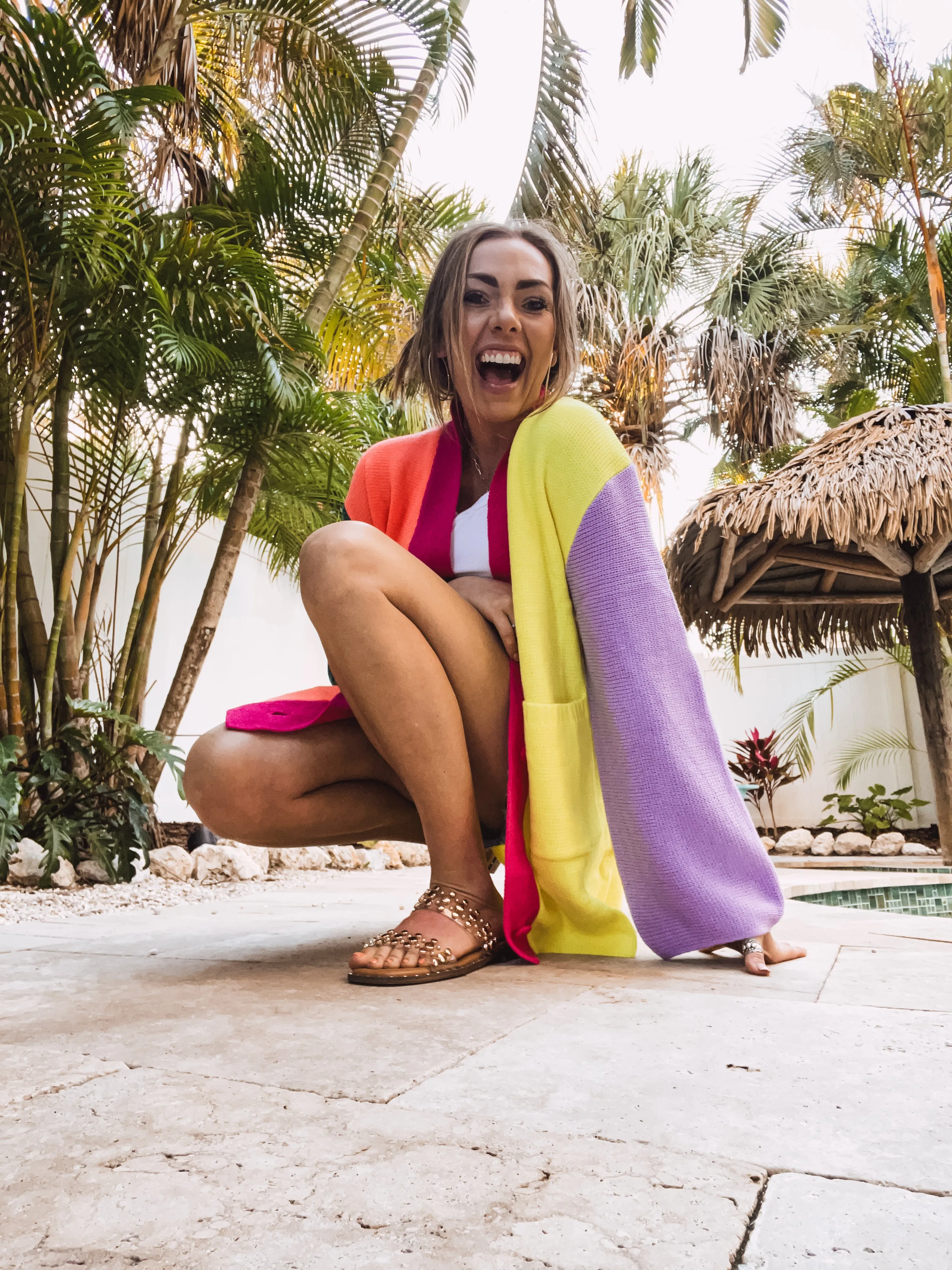 Neon Colorblock Front Button Cardigan
