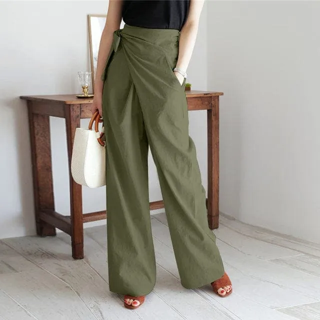Nerthus - High Waist Pants with Bow Closure