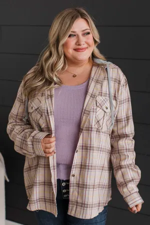 New Ambitions Plaid Button Top- Taupe & Lavender