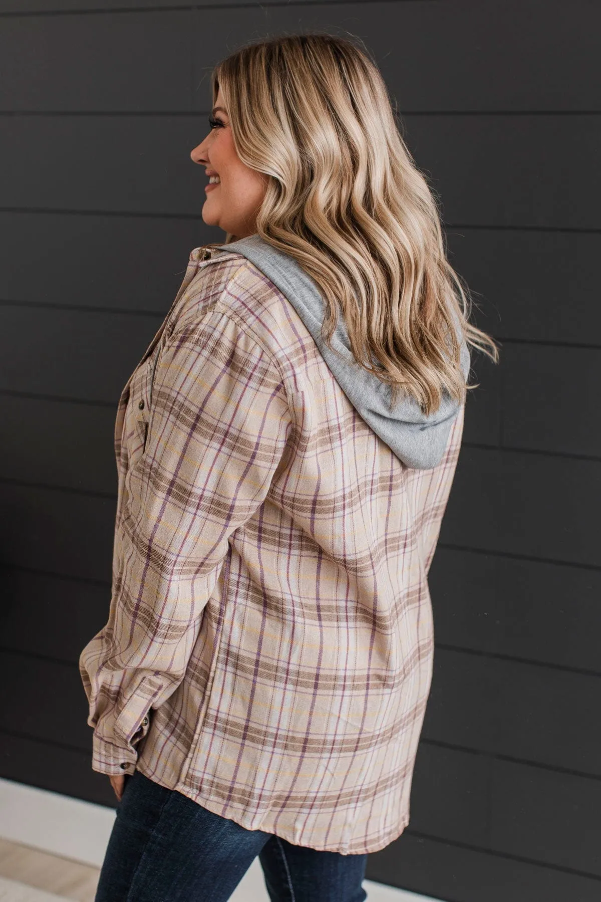 New Ambitions Plaid Button Top- Taupe & Lavender