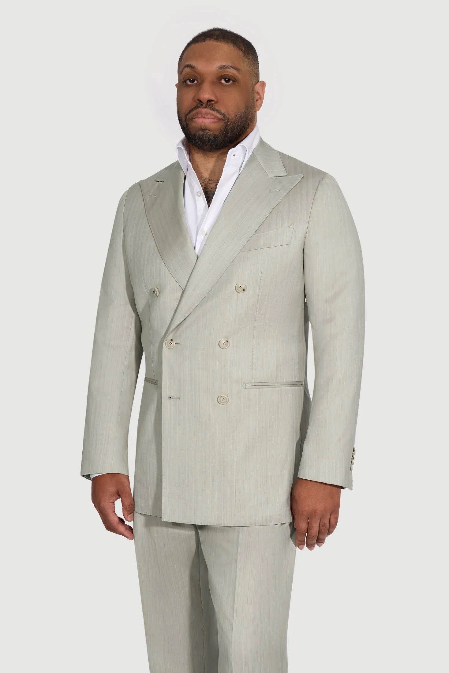 New Suitsupply Havana Sand Herringbone Wool and Silk DB Suit - Size 36R, 38S, 38R, 42S, 44L (Duca Pants)
