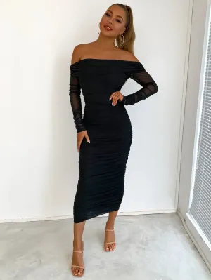 Off Shoulder Mesh Party Dress