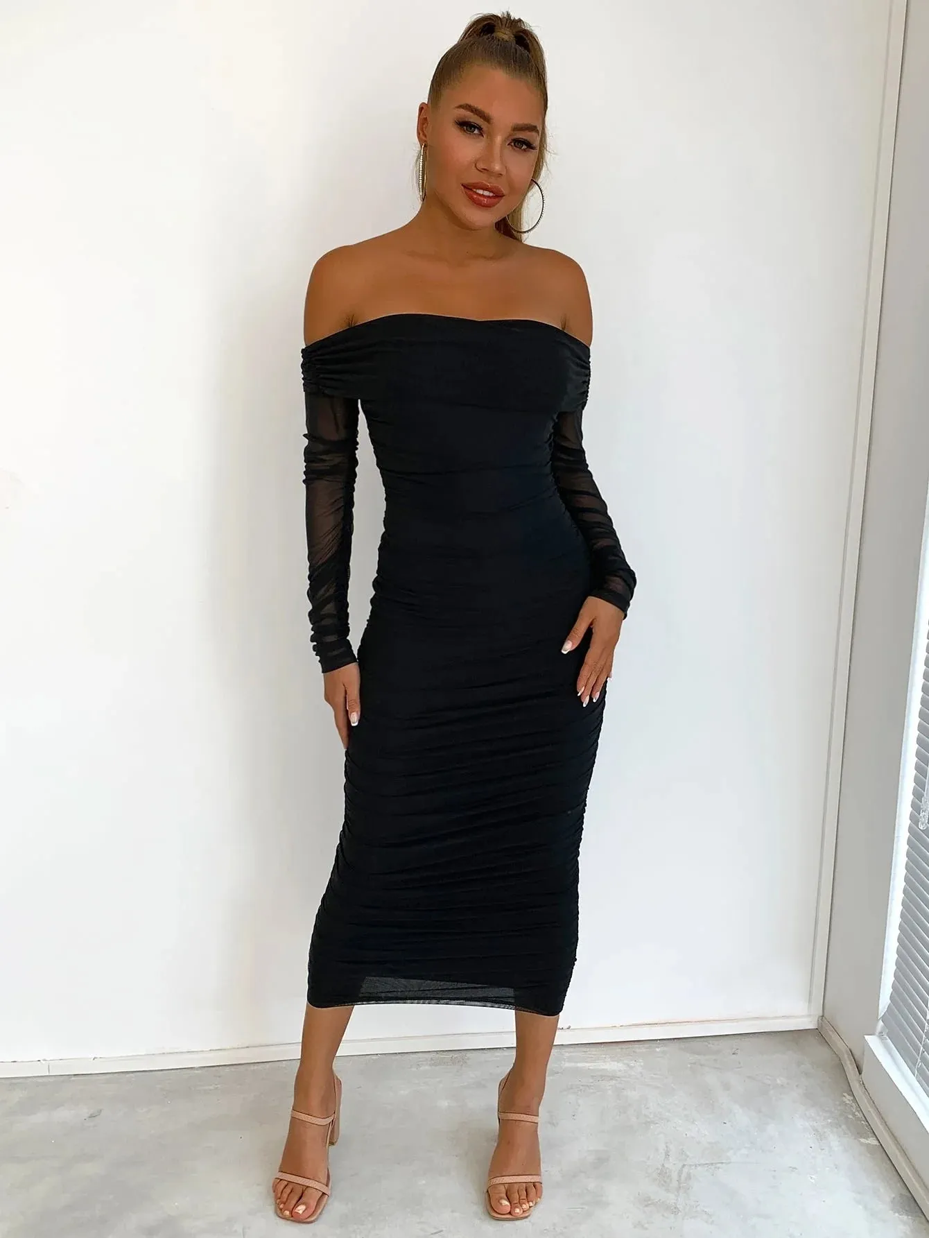 Off Shoulder Mesh Party Dress