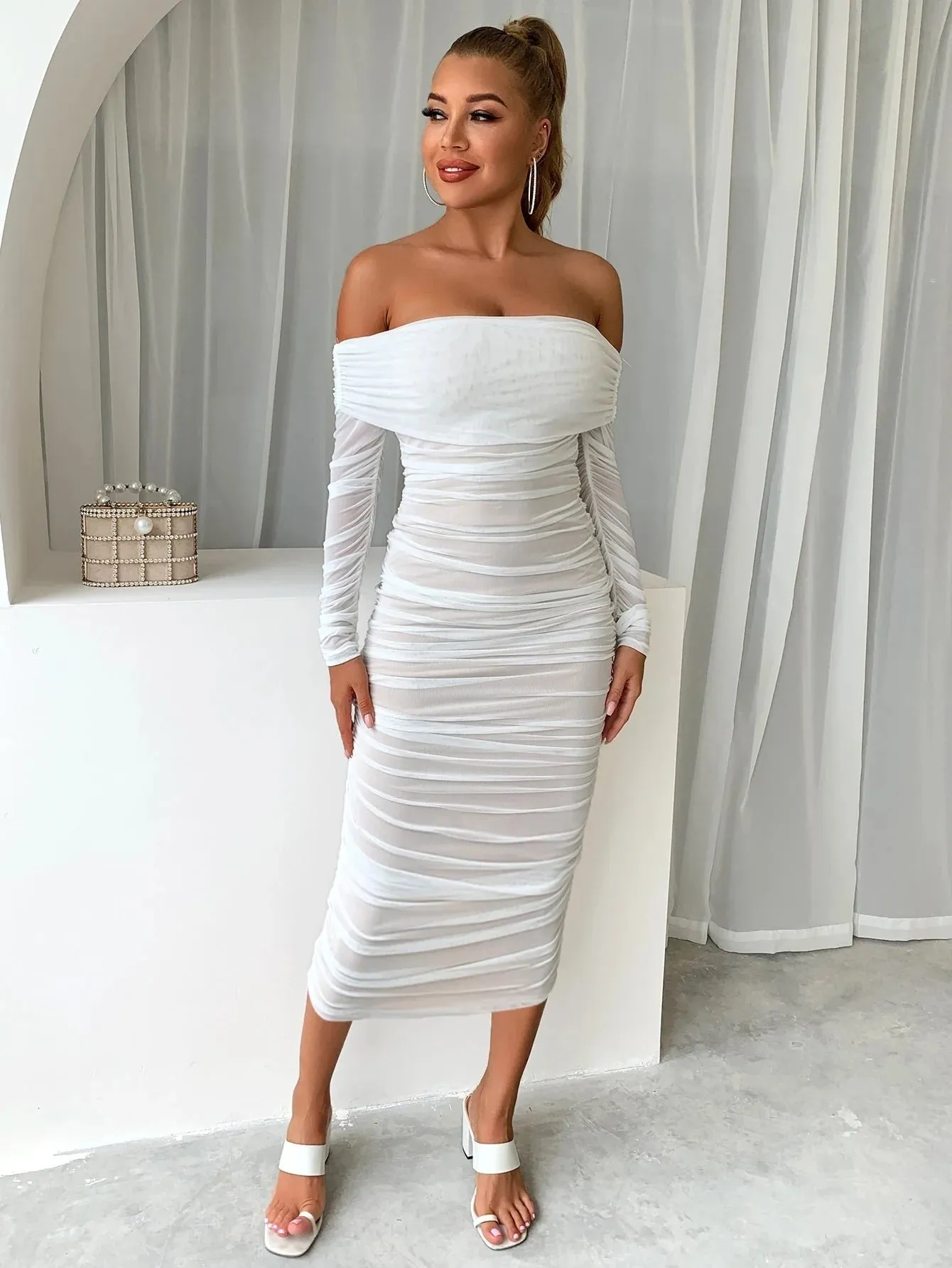 Off Shoulder Mesh Party Dress