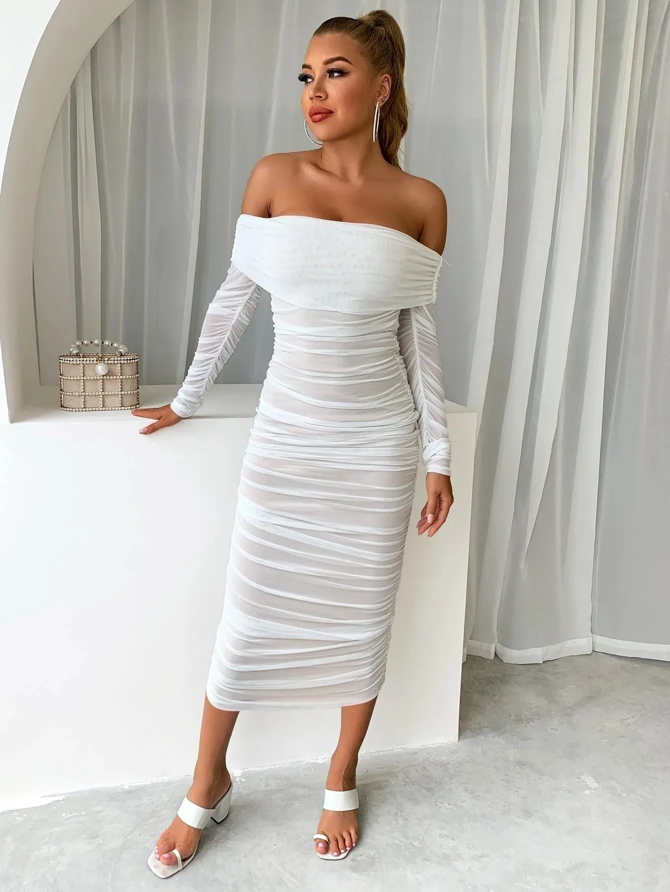 Off Shoulder Mesh Party Dress