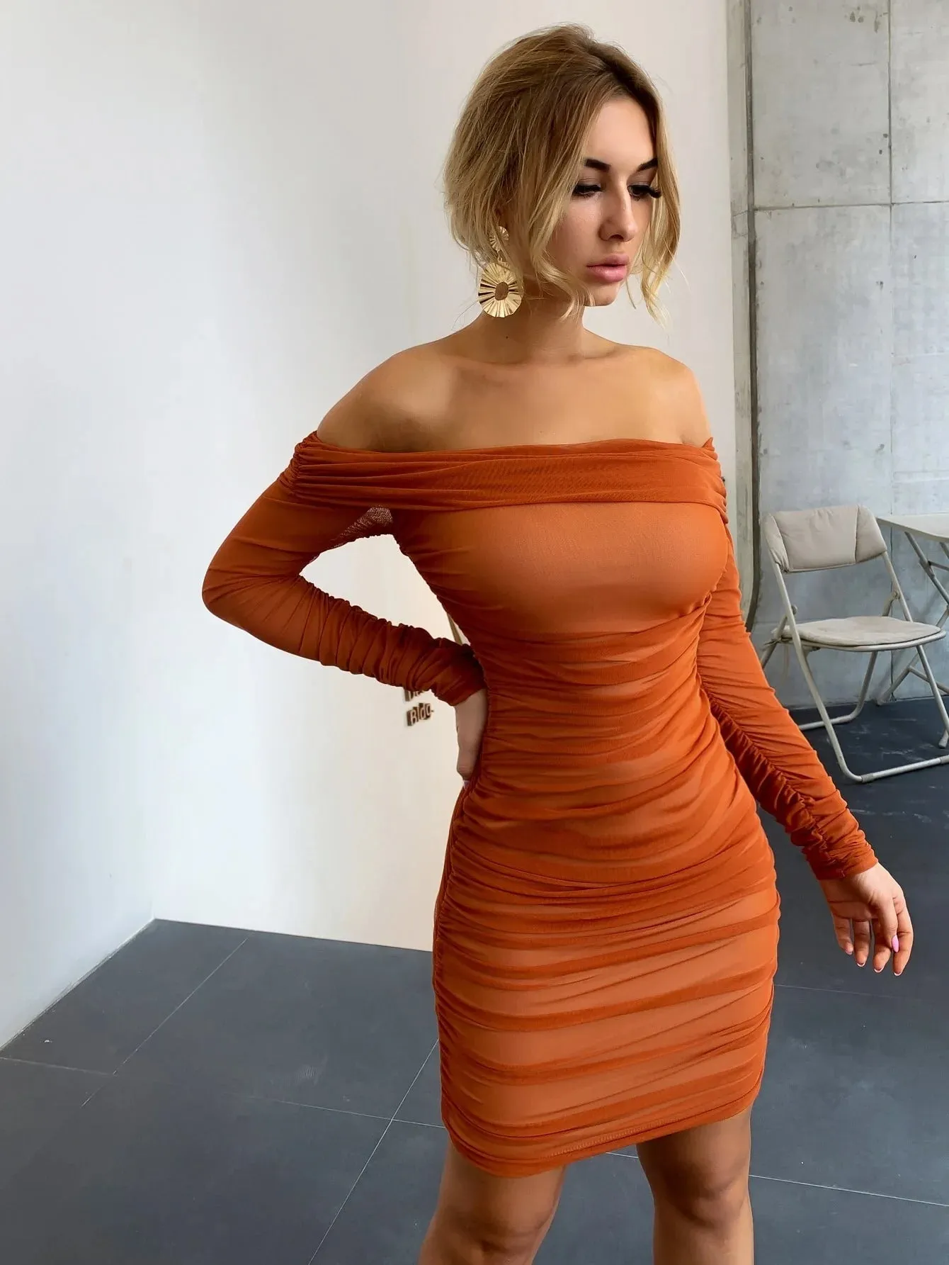 Off Shoulder Mesh Party Dress