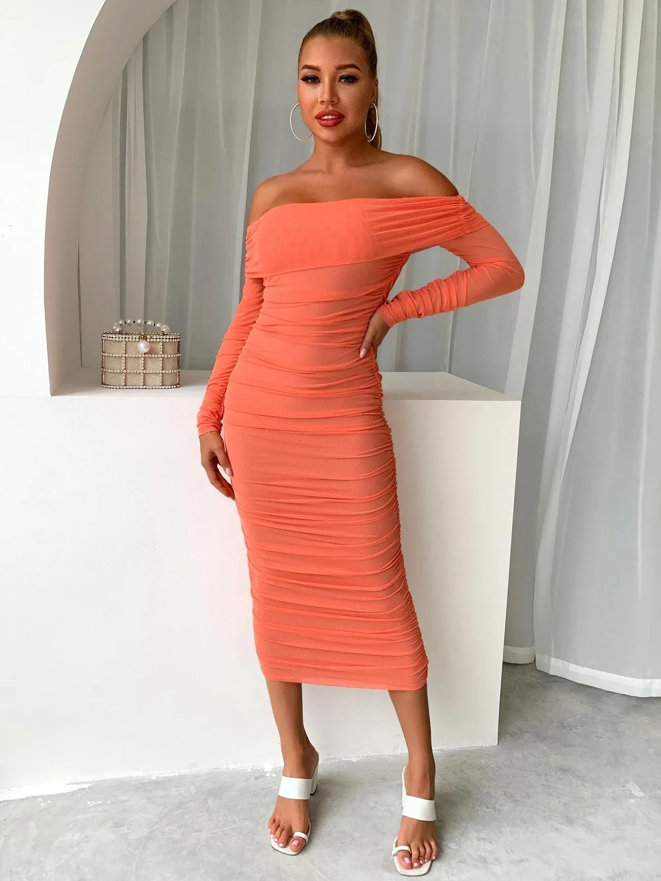 Off Shoulder Mesh Party Dress