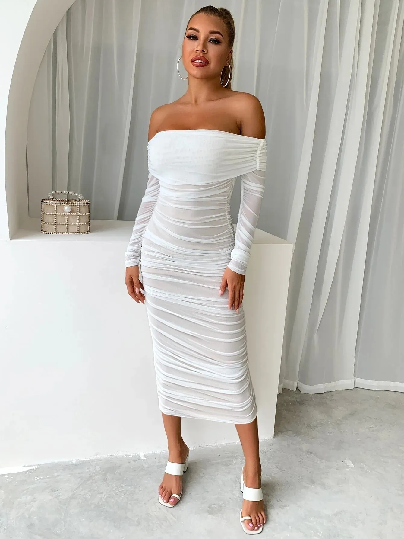 Off Shoulder Mesh Party Dress
