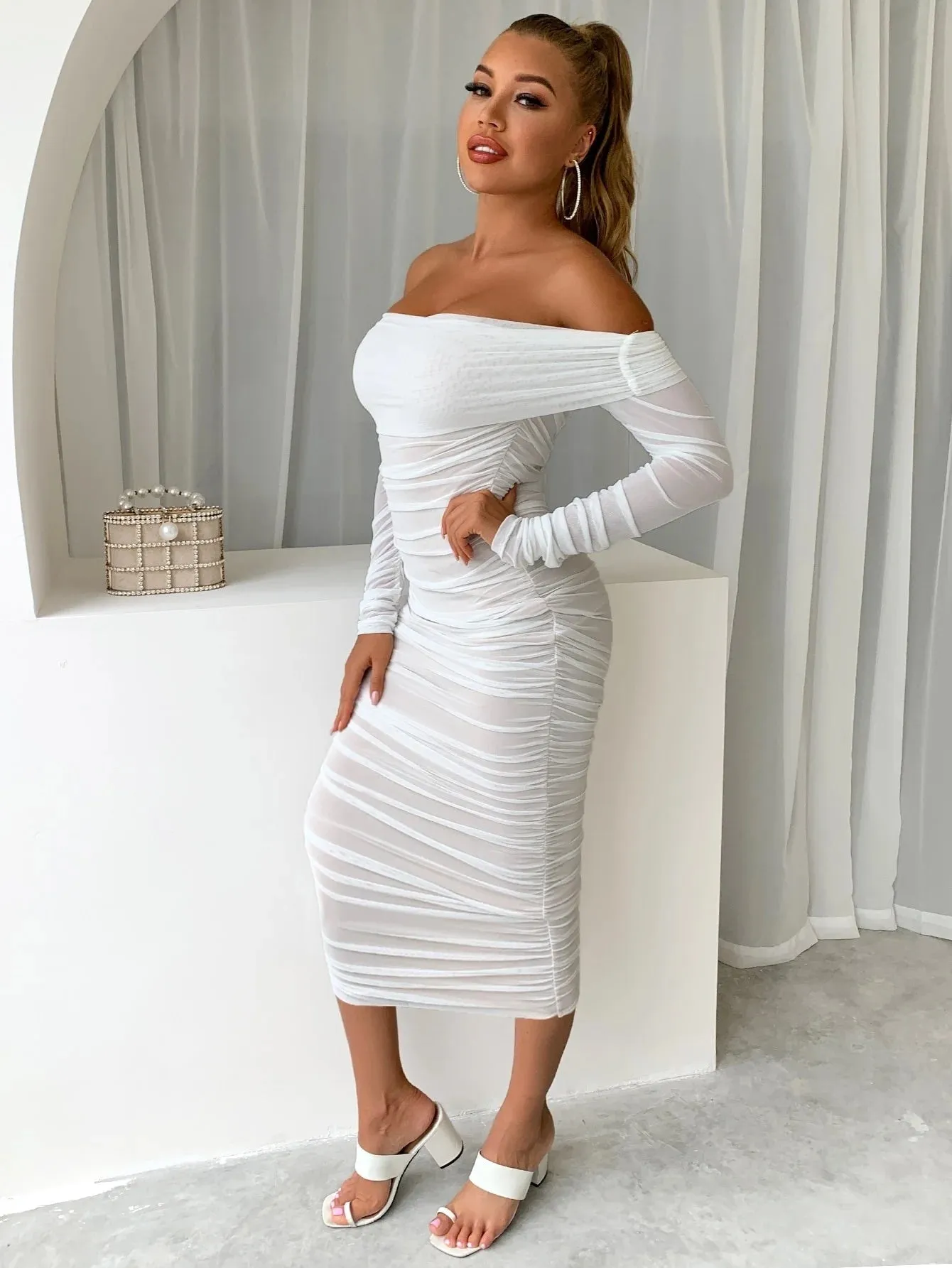 Off Shoulder Mesh Party Dress