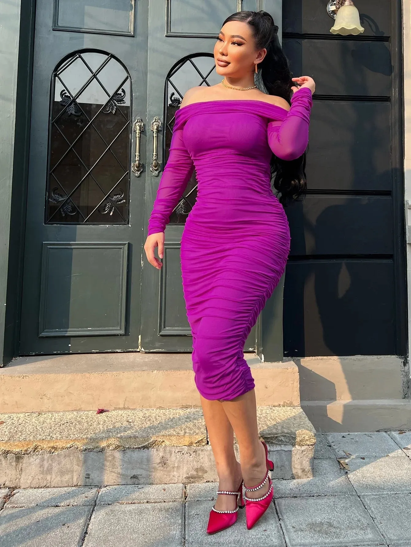 Off Shoulder Mesh Party Dress