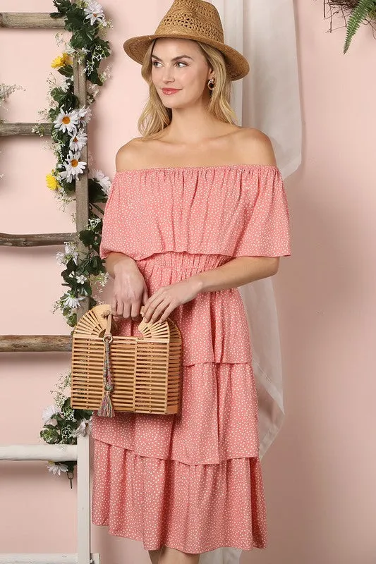 OFF THE SHOULDER THREE LAYERS RUFFLE DRESS*