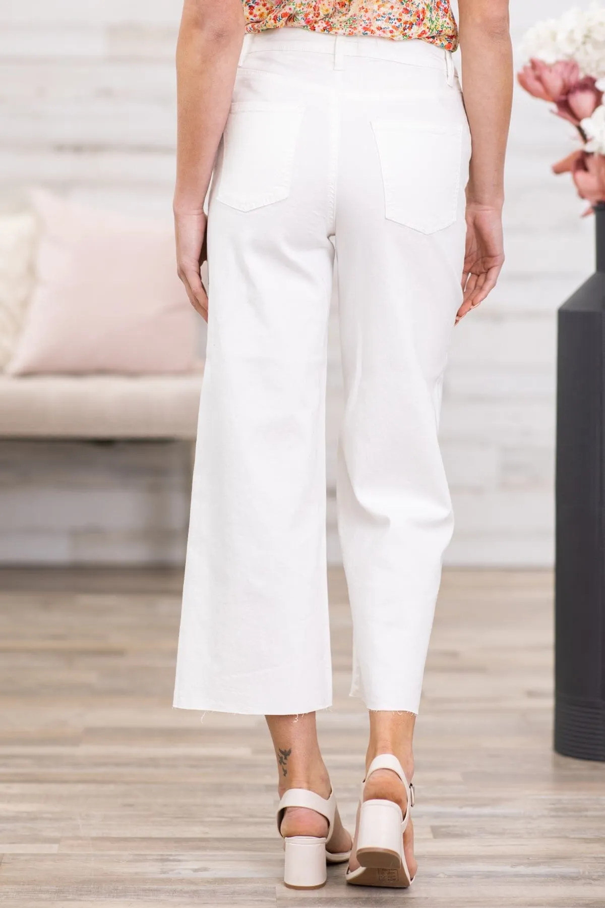 Off White Wide Leg Button Fly Trouser Pants