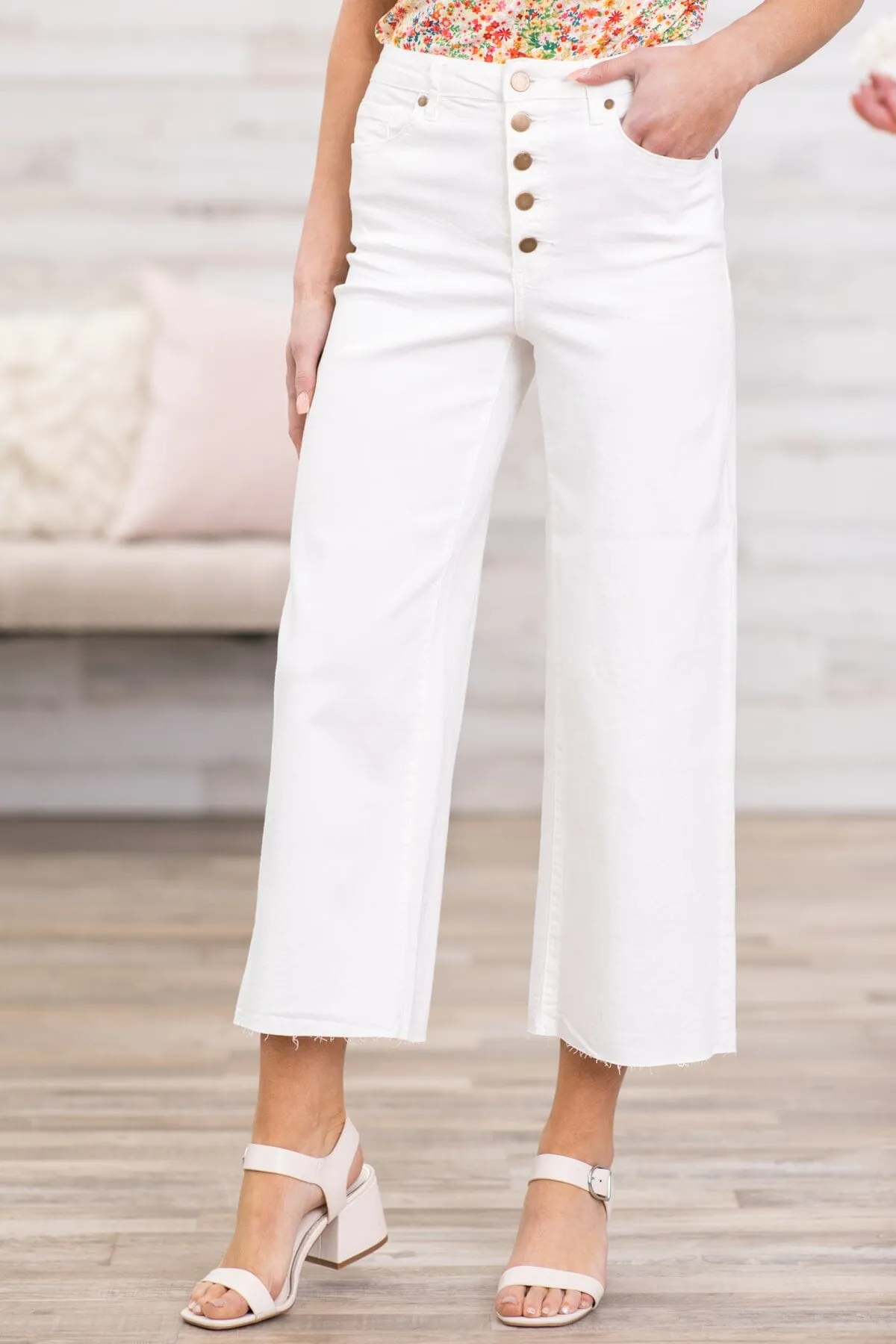 Off White Wide Leg Button Fly Trouser Pants