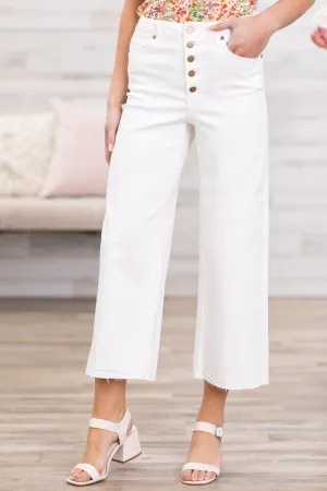 Off White Wide Leg Button Fly Trouser Pants
