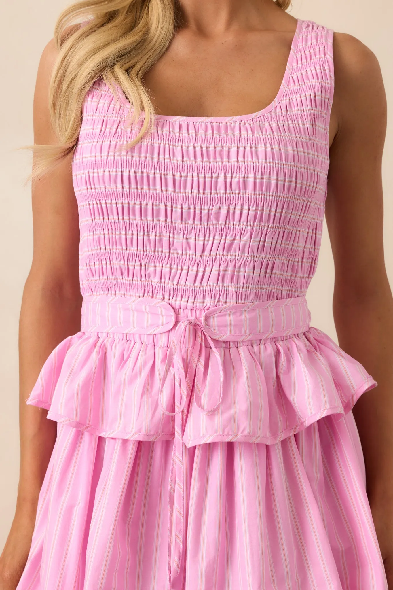 On Cloud Nine Pink Stripe Cotton Ruffle Maxi Dress