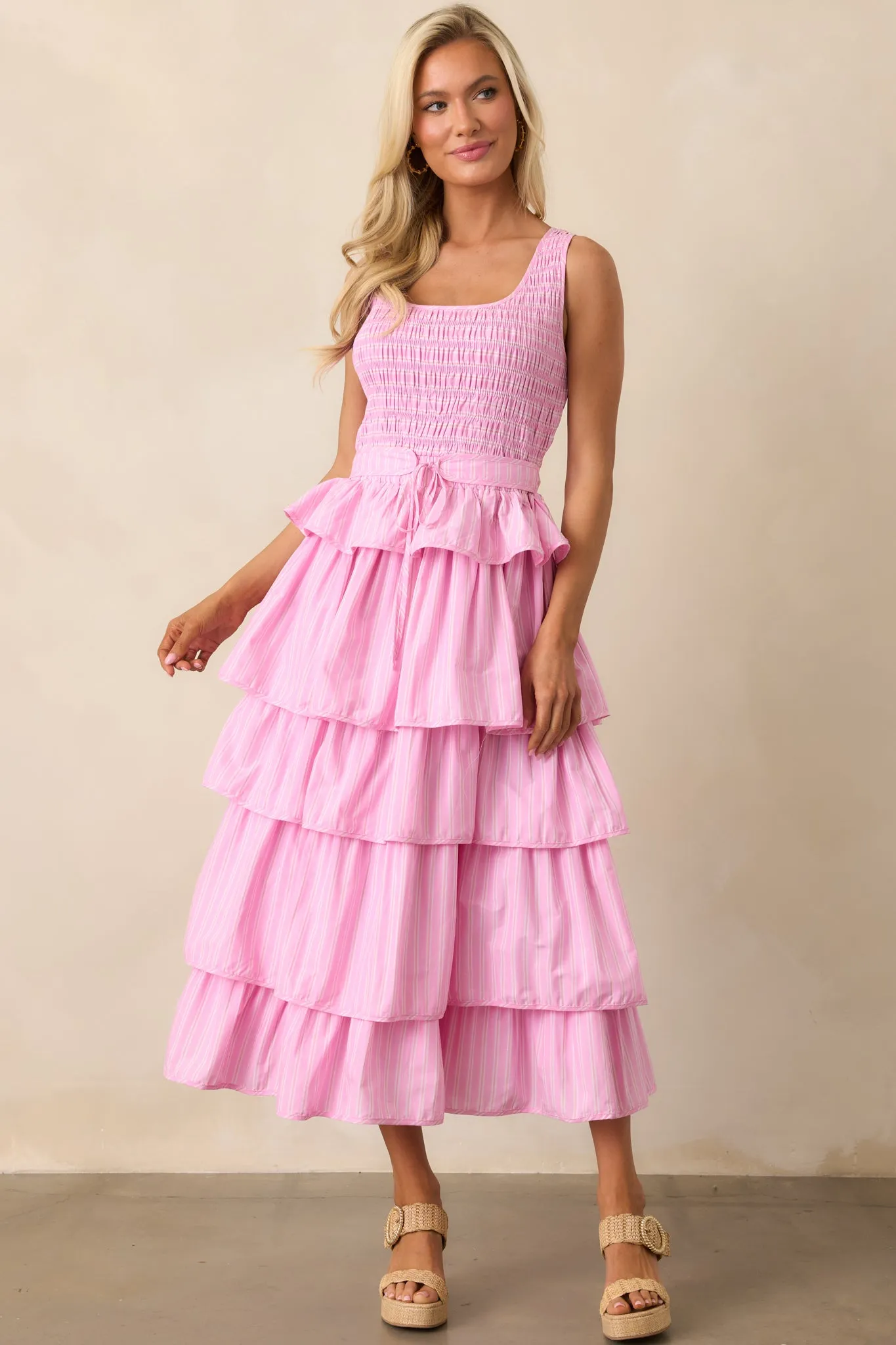 On Cloud Nine Pink Stripe Cotton Ruffle Maxi Dress
