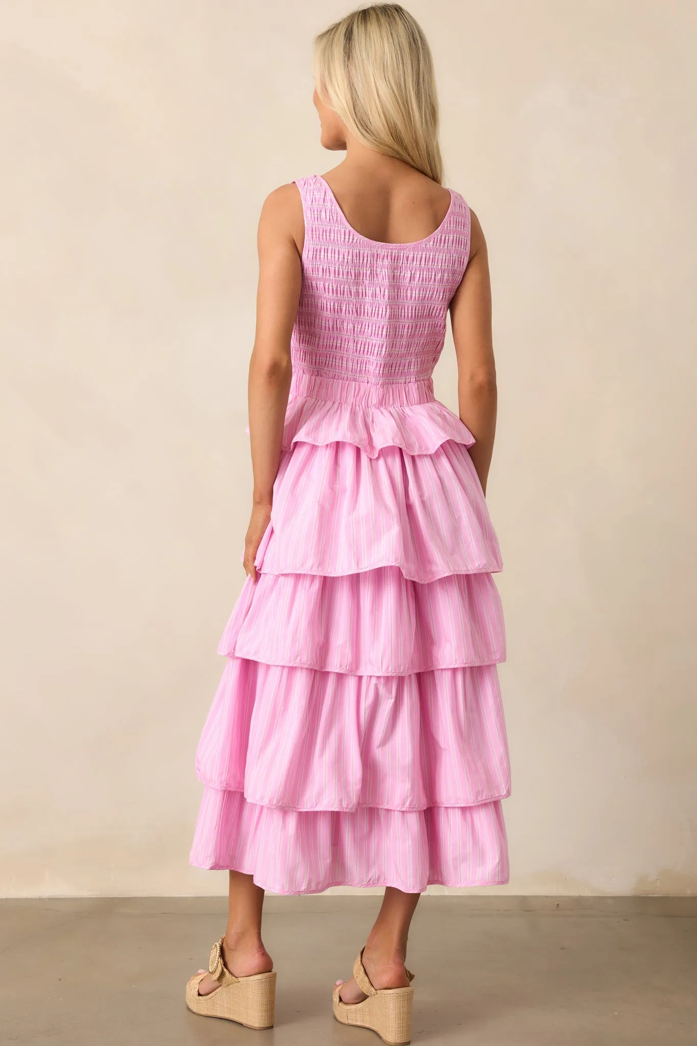 On Cloud Nine Pink Stripe Cotton Ruffle Maxi Dress