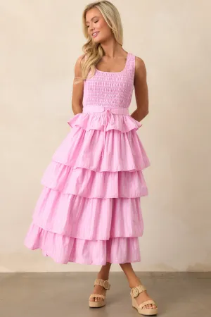 On Cloud Nine Pink Stripe Cotton Ruffle Maxi Dress