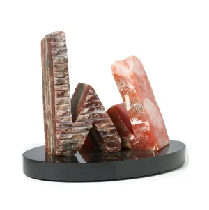 ONYX AND ALABASTER SCULPTURE BETWEEN A ROCK AND A HARD PLACE