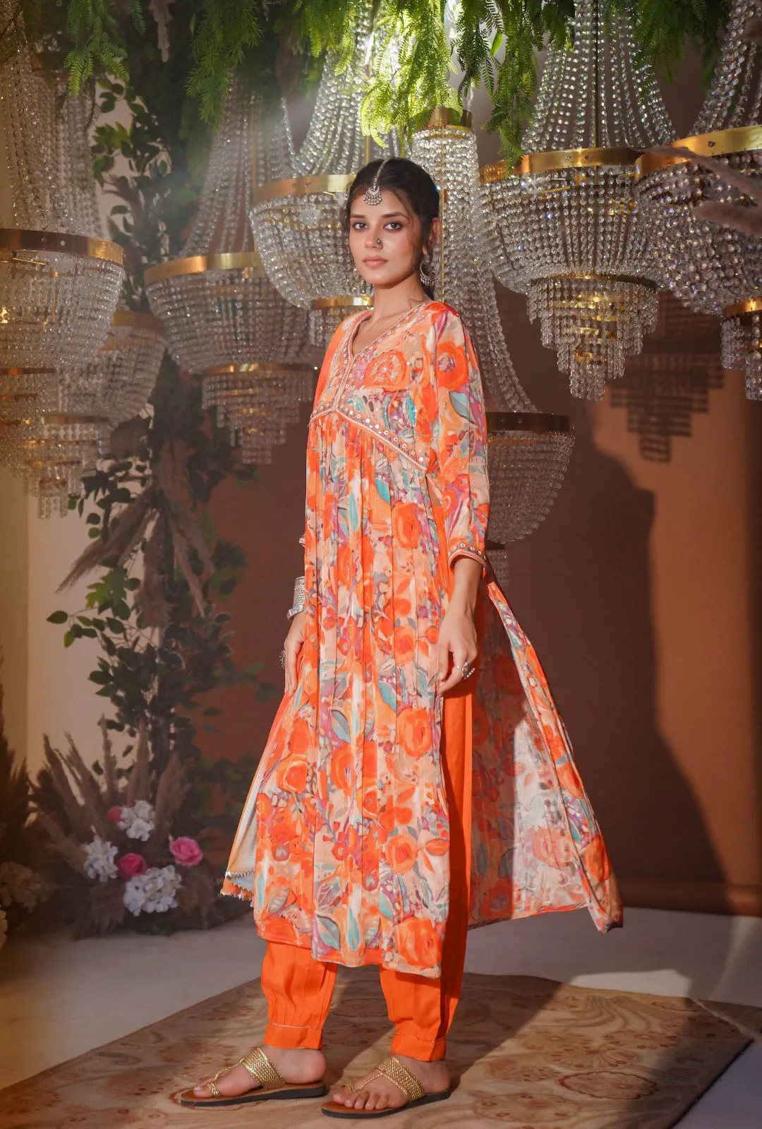 Orange Muslin Cotton Suit Set